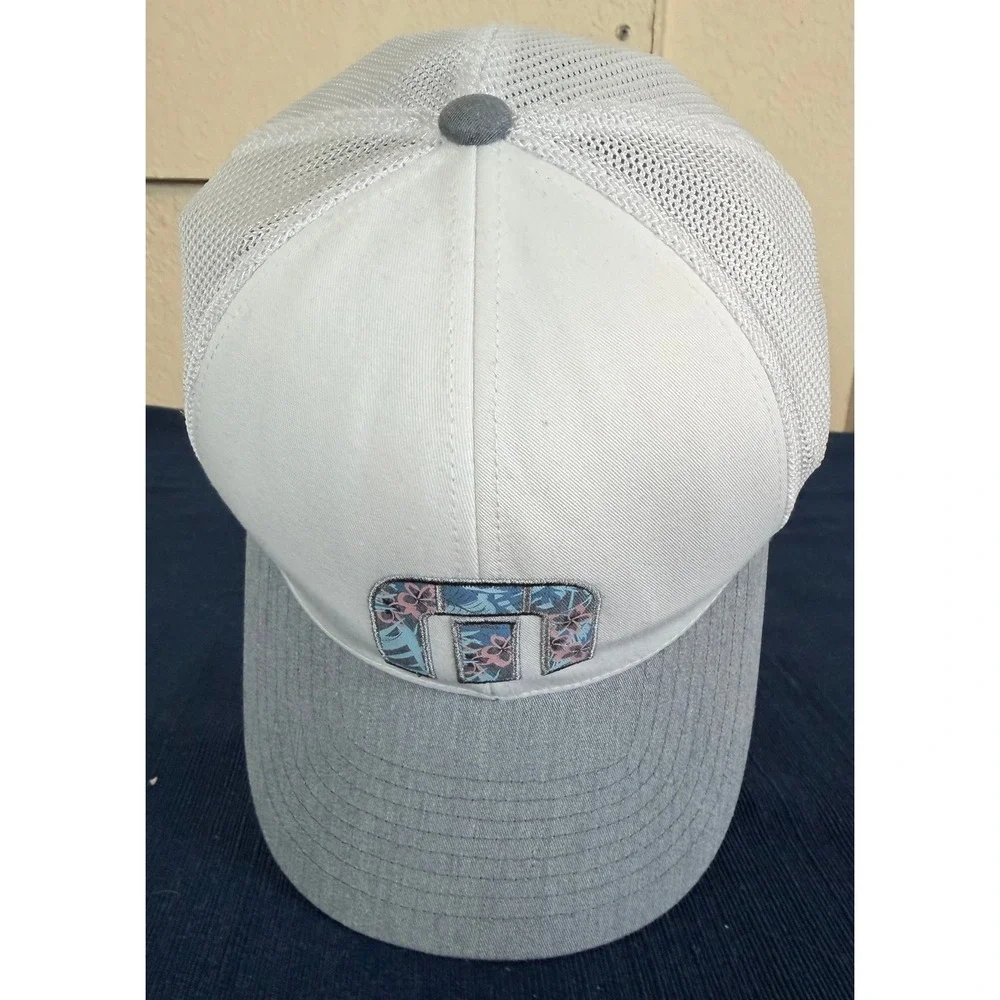 Travis Mathew Trucker Hat L-XL White Gray Summer Floral Logo Flexfit Golf Cap